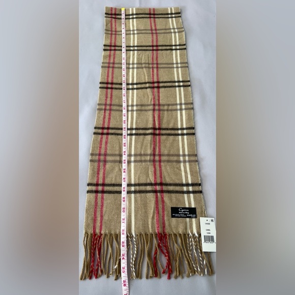 CEJON Scarf Tan Plaid Fringe Soft Made in Italy 11" x 65" - Picture 5 of 5